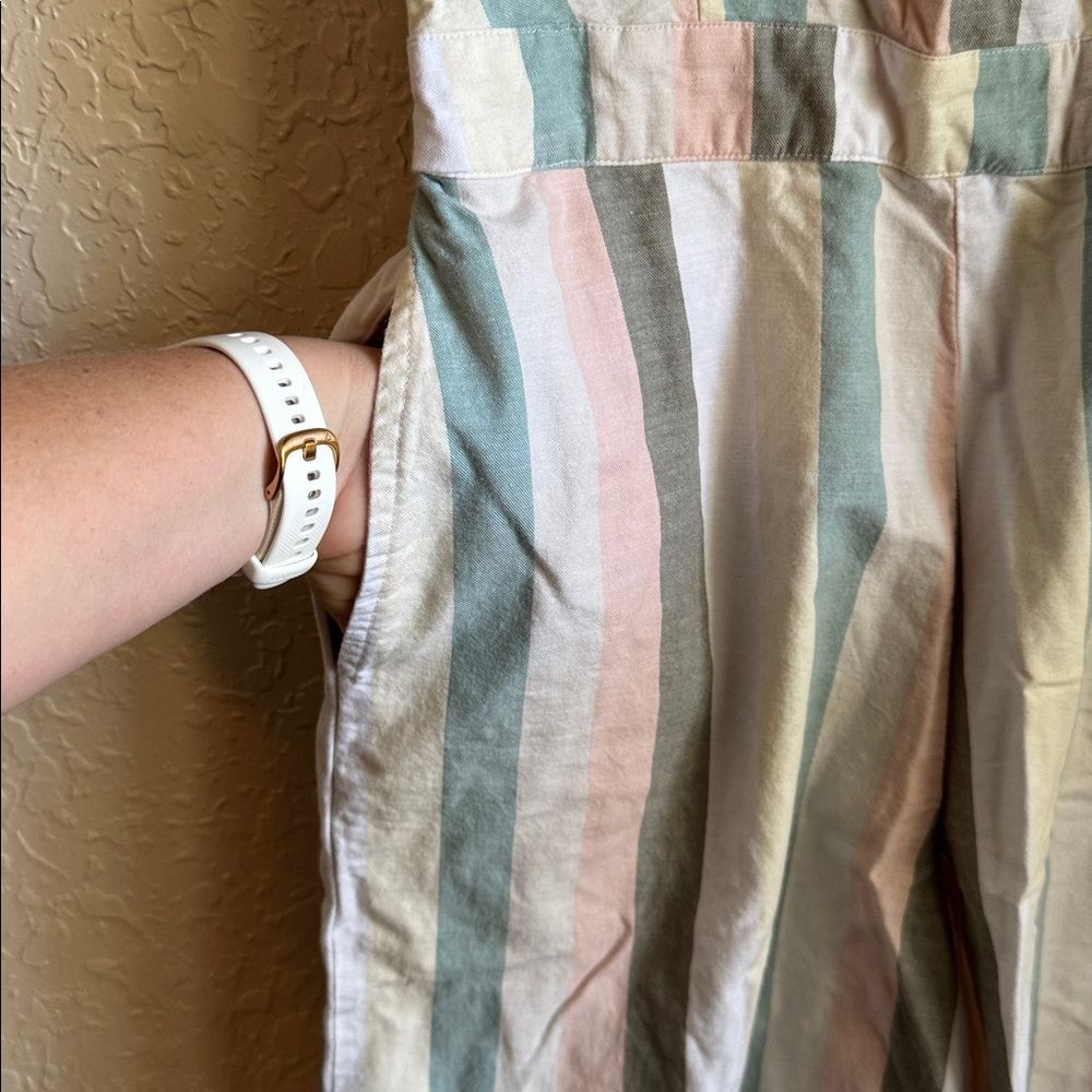 Lucky Brand Daisy Striped Jumpsuit Size Small Pastel Wide Leg Cotton V-Neck - Picture 7 of 10